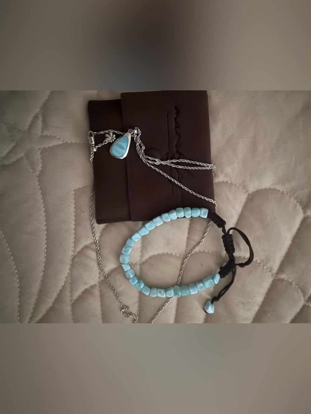 Marahlago Larimar Cheyenne Pendant Necklace along with bracelet